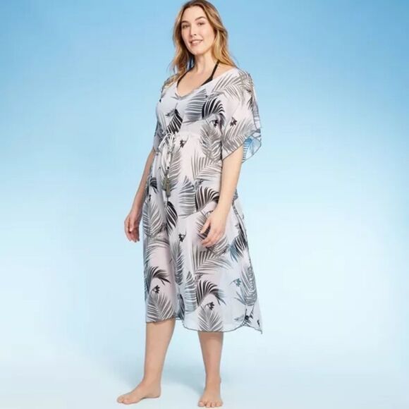 New Botanical Print Midi Swim Suit Coverup M - Picture 4 of 5